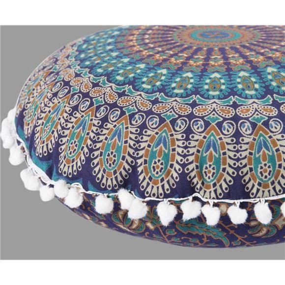Room Décor Floor Pillow Meditation Boho Outdoor Cushion Cover MandalaBlue 32inch - Picture 1 of 6